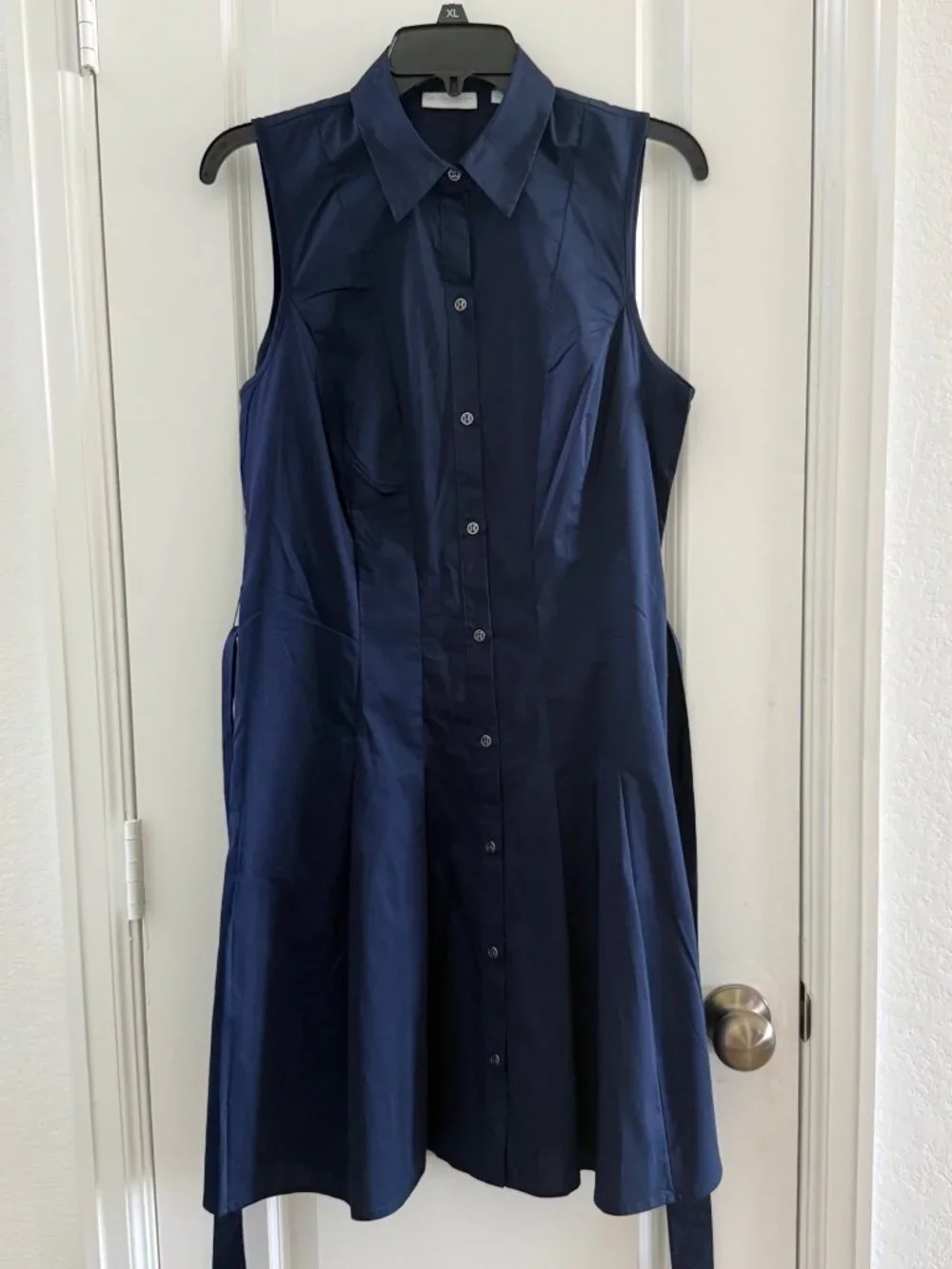 New York & Company Navy Sleeveless Button-Down Shirt Dress M Cotton Blend - Picture 2 of 7